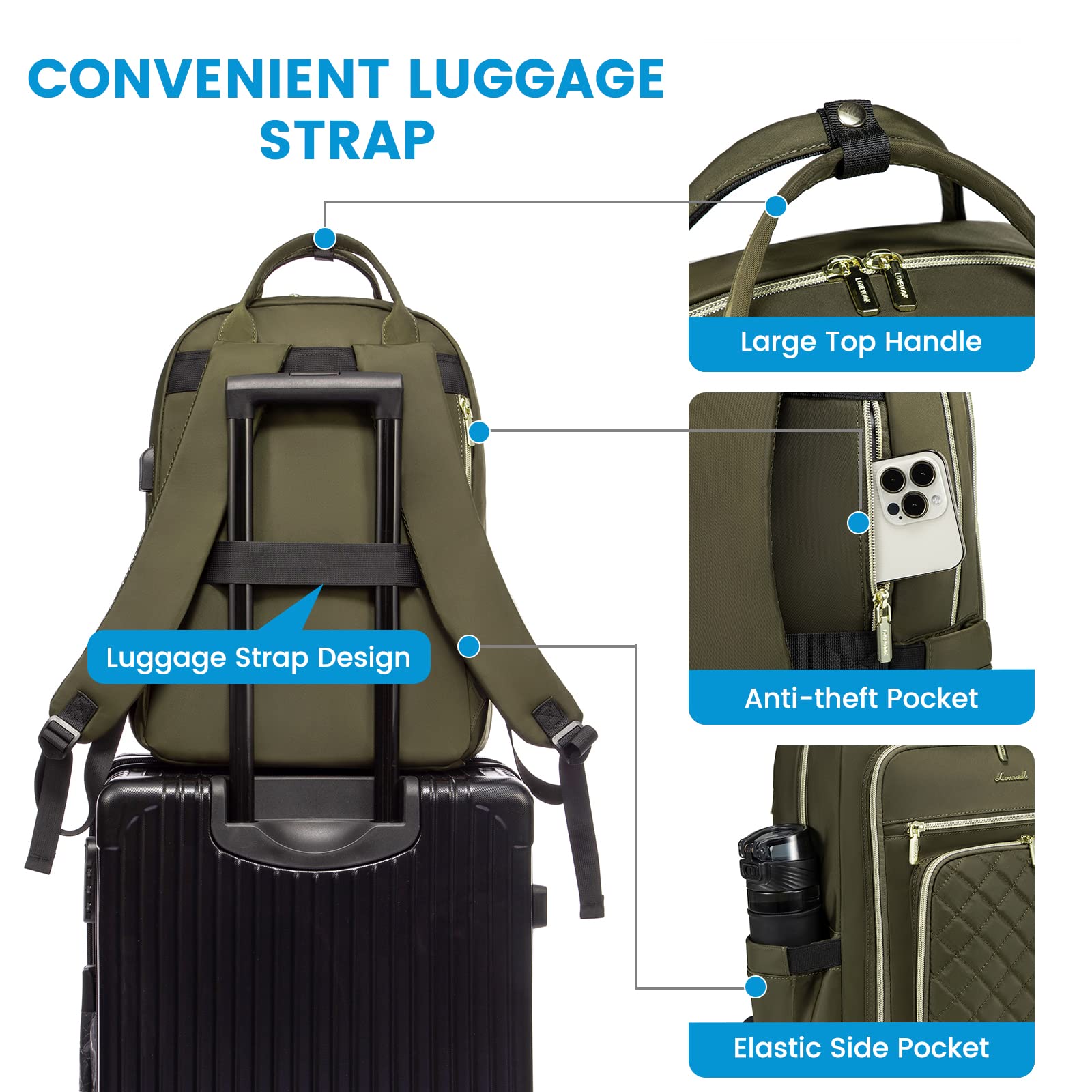 LOVEVOOK Laptop Backpack for Women, Water Resistant Travel Work Backpacks Purse College Business Teacher Nurse Computer bag with USB Charging Port