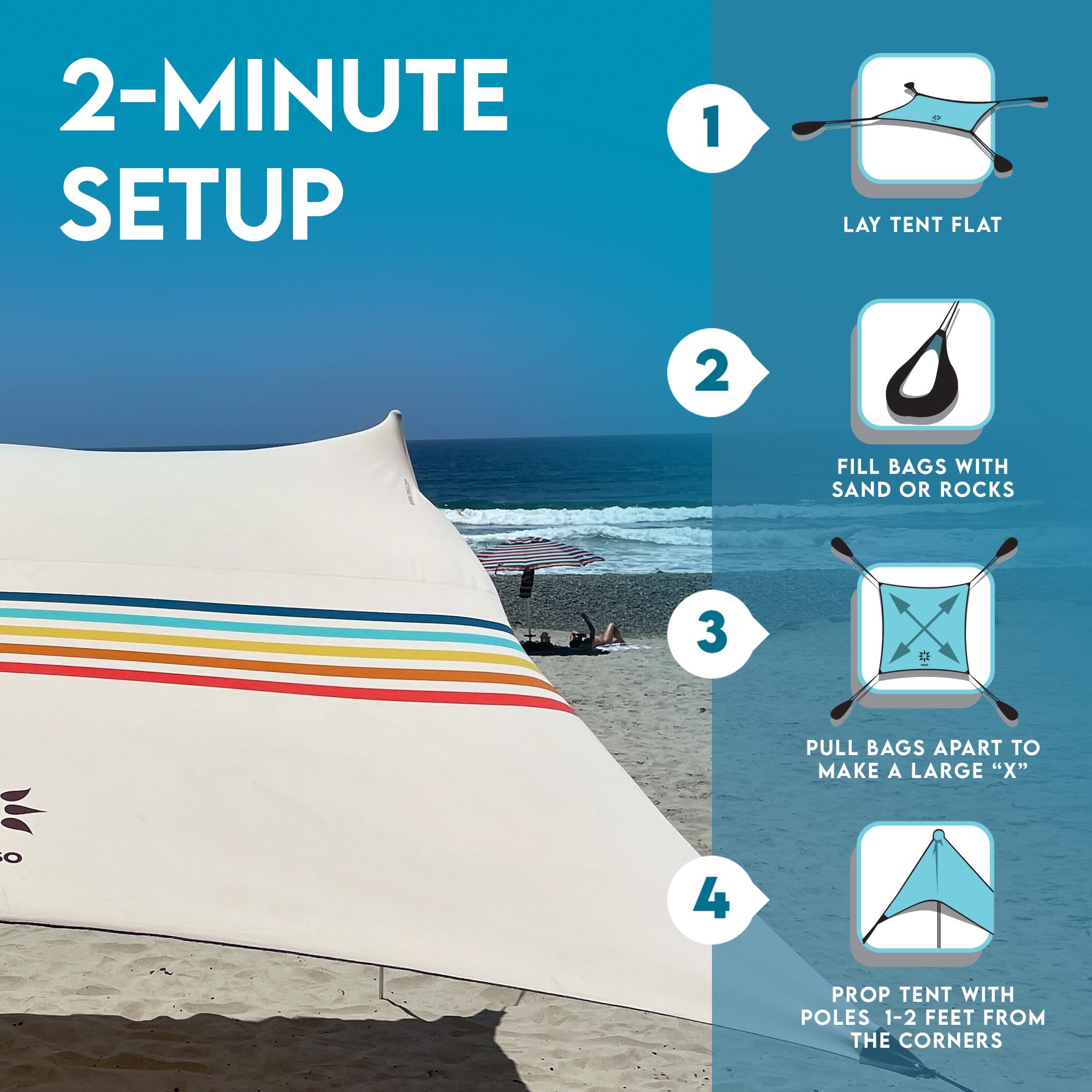 Neso Gigante Portable Beach Tent Sun Shelter - Lightweight Beach Shade Canopy - Easy Setup for Family Outings - Patented Reinforced Corners - UPF 50+ - 8ft Tall, 11 x 11ft - Save The Whales