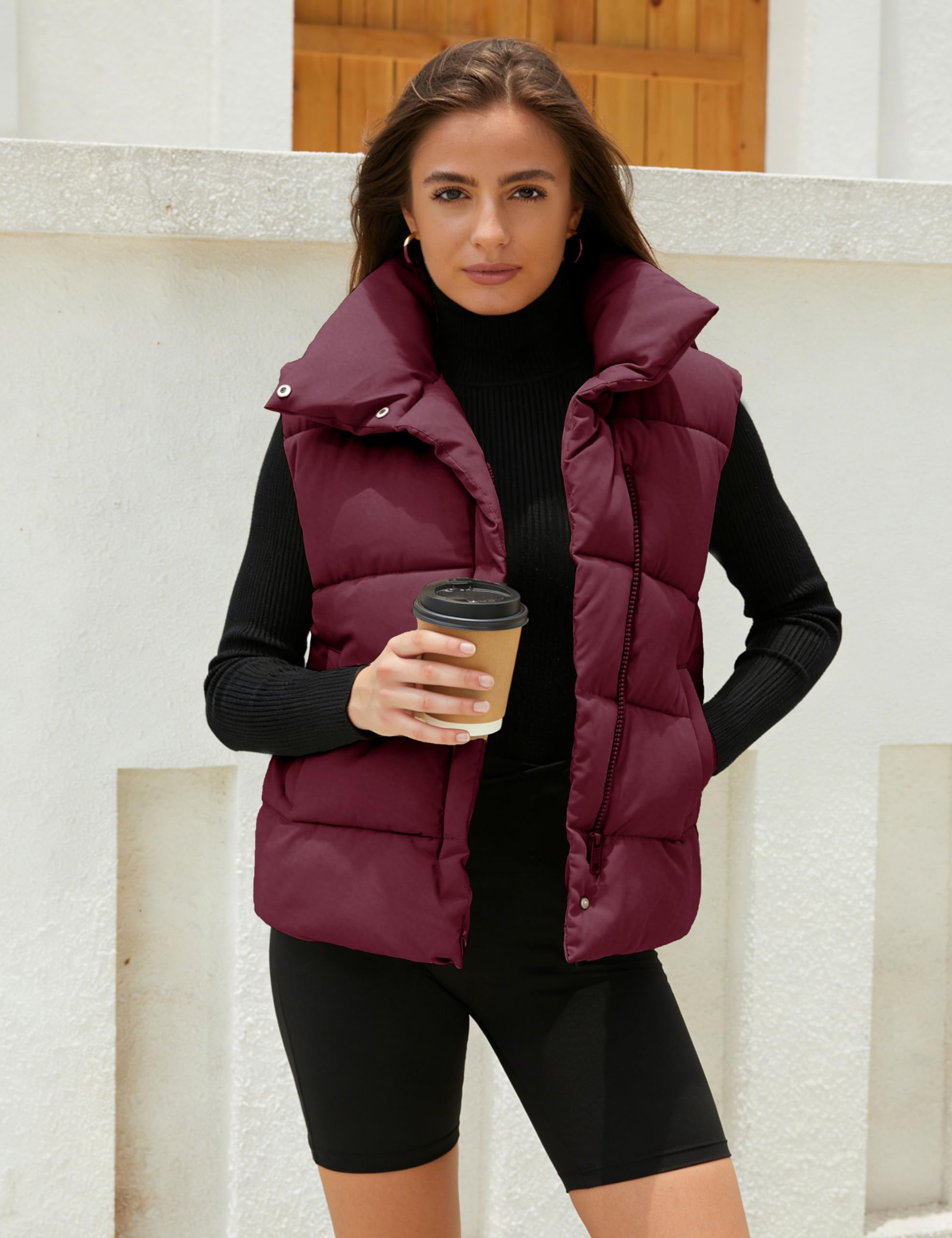 Himosyber Womens Puffer Vest Sleeveless Casual Loose Winter Warm Lightweight Stand Collar Down Jacket Coats
