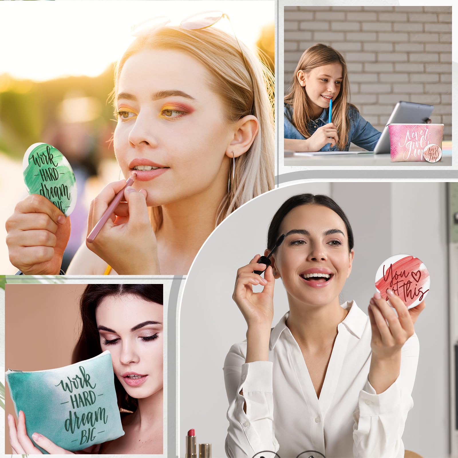 Vercraft 20 Pcs Employee Appreciation Gift for Women Inspirational Canvas Makeup Bag Portable Compact Mirror Bulk Cosmetic Bag Thank You Party Favor for Women Coworker Nurse (Bohemian,Boho)