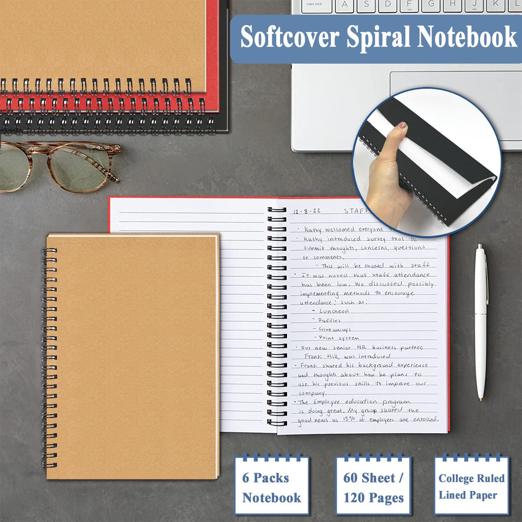 4Pack Small Spiral Notebook A5, 8.25x5.5” 120 Lined Pages Black & Red Wide Ruled Spiral Journal Bulk Blank Kraft Cover Spiral Bound Notebook & Writing Pads for Home Office Meeting Work Note Taking