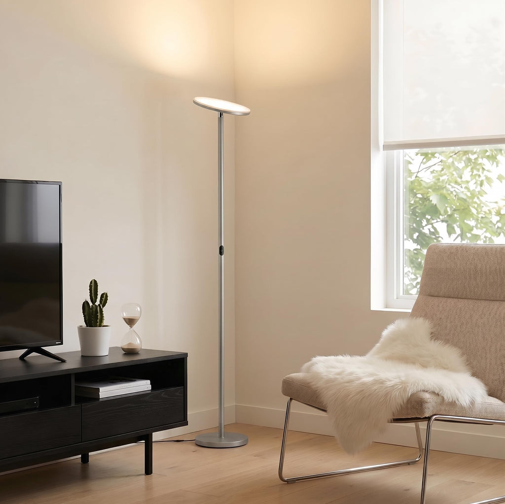 Brightech Sky LED Floor lamp, Torchiere Super Bright Floor Lamp for Living Room Decor & Office - Dimmable, Tall Standing Lamp with Warm Light for Bedroom & Reading - Bronze