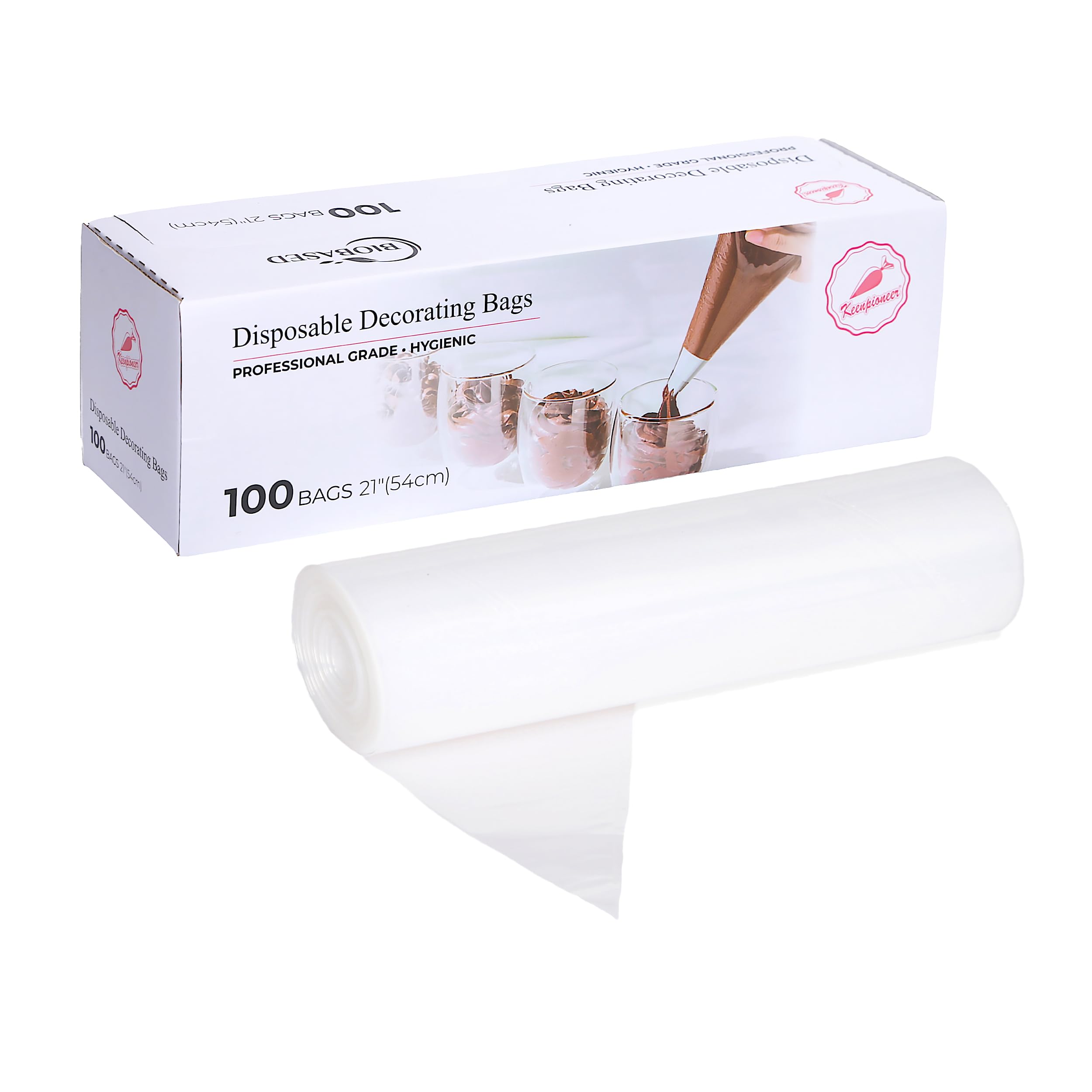 Keenpioneer 18-Inch Piping Bags, Large Capacity, Biobased Disposable Cake Decorating Pastry Bag - Pack of 100