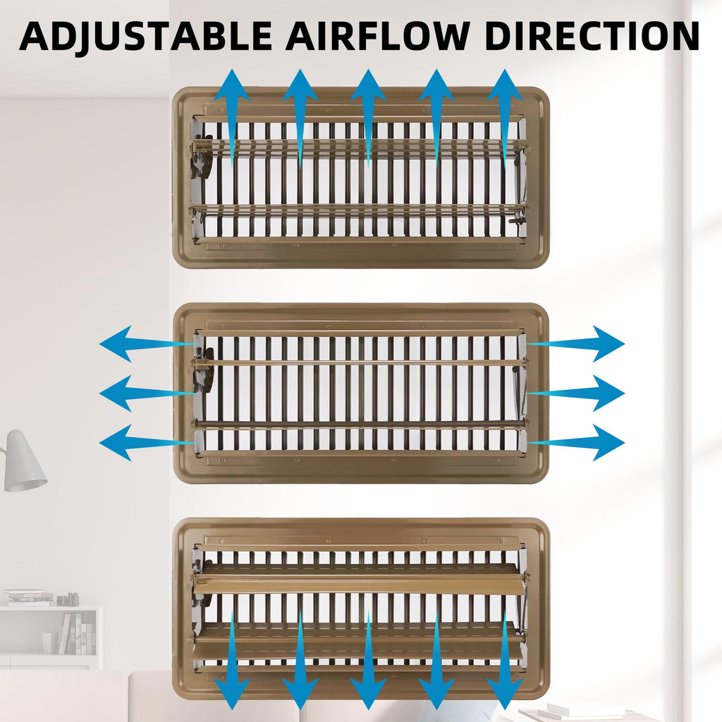 Floor Register 2x12 Inch Brown, Floor Vent Covers for Home Floor, Sidewall, Design with Adjustable Air Supply Lever Air Vent Deflectors, 2 Pack