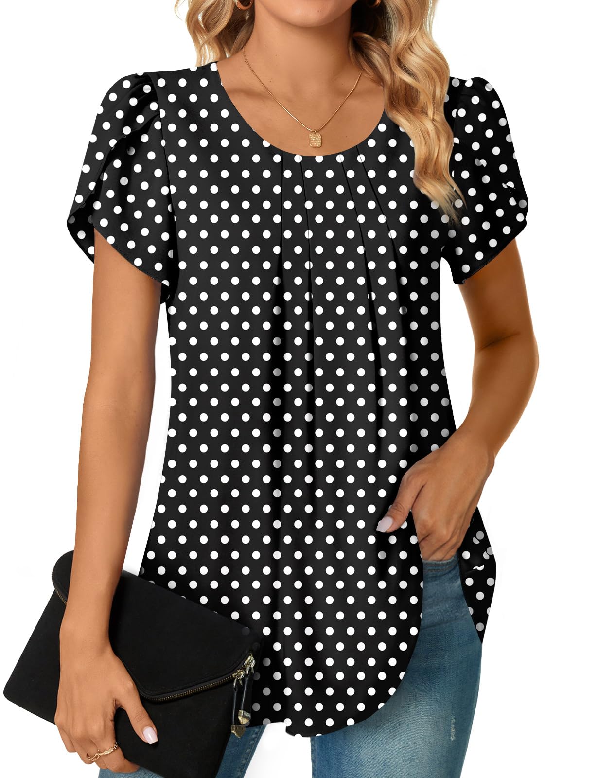 Bestbee Womens Plus Size Tops Dressy Casual Summer Chiffon Blouses Short Sleeve Dress Shirts Business Loose Fit Tunics
