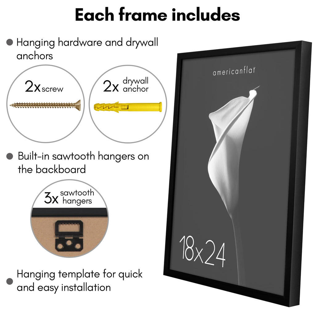 Americanflat 5x7 Picture Frame with Shatter-Resistant Glass - Soho Collection - Gallery Style Deep Molding Picture Frames for Tabletop and Wall Display - Black