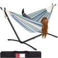 Best Choice Products Double Hammock with Steel Stand, Indoor Outdoor Brazilian-Style Cotton Bed w/Carrying Bag, 2-Person Capacity - Abyss