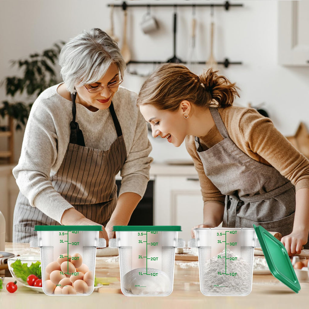 6 pcs 2qt Food Storage Containers with Lid, Square Clear Commercial Storage Containers with Handle and Scale for Food Storage in Home Kitchen & Dining (Green)