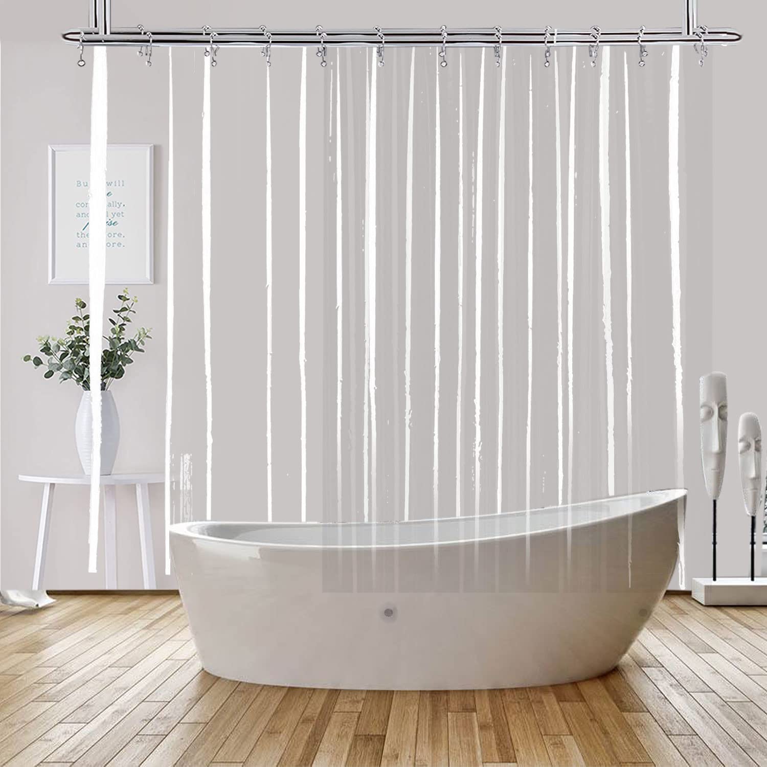YISURE Clawfoot Tub Clear Short Length 60 Inch Shower Curtain Liner, 180x60 Inch Extra Wide 360 Shower Curtain PEVA Waterproof Wrap Around Bath Tub Curtain