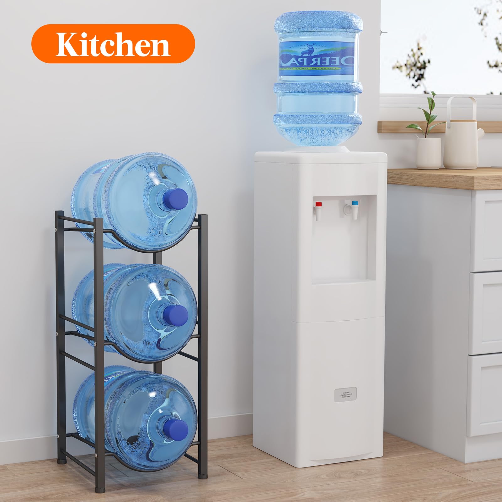 Lifewit 5 Gallon Water Jug Holder, 3 Tier Water Bottle Stand, 3 Slots Heavy Duty Water Dispenser Rack for Gallon Jugs, 126 lb/57 kg Capacity Detachable Water Jug Shelf Organizer for Home/Office Black