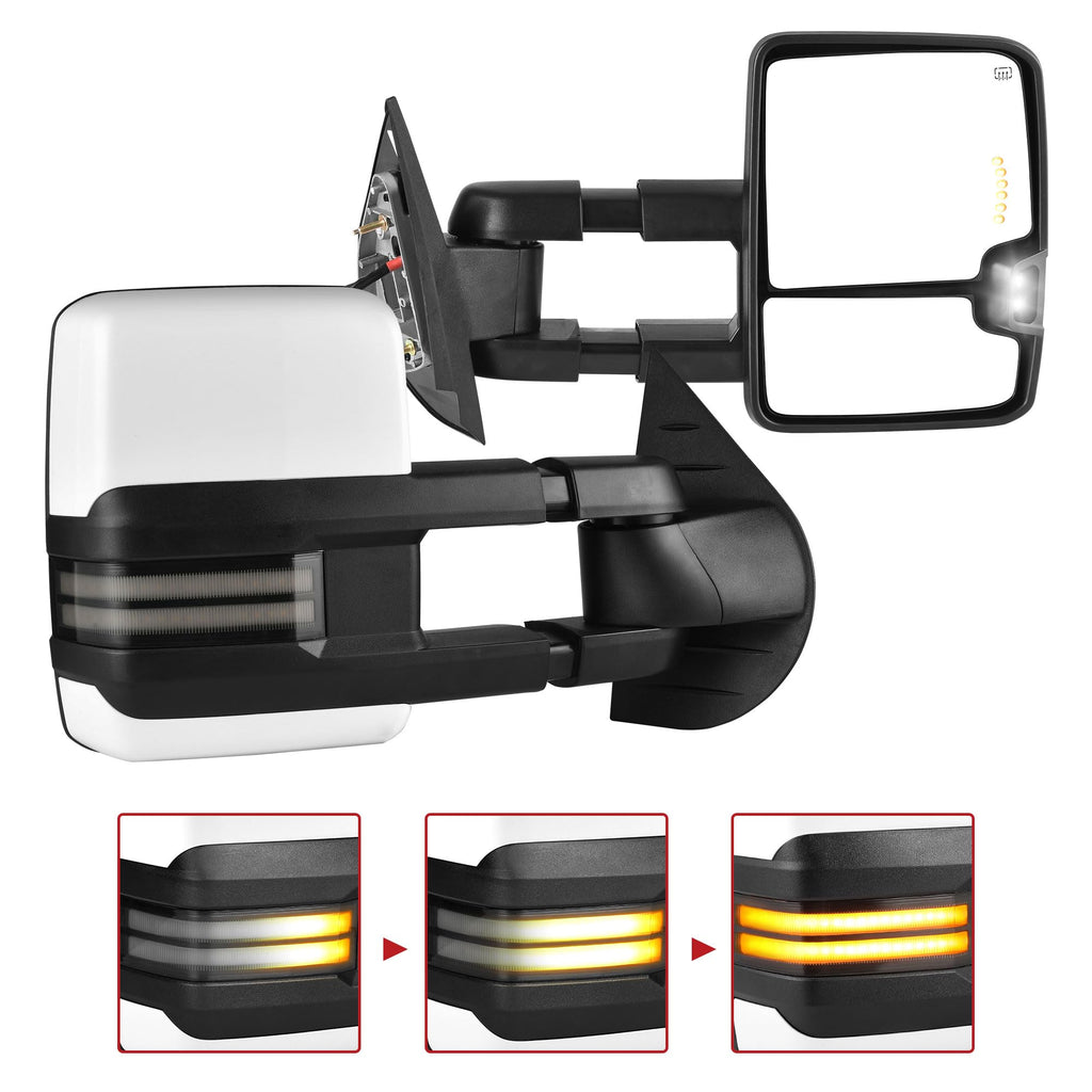 YITAMOTOR Towing Mirrors Compatible with 07-13 Silverado 1500 2500 3500 Tahoe Suburban Avalanche GMC Sierra Yukon Cadillac LED Turn Signal Light Power Heated Manual Telescoping Folding