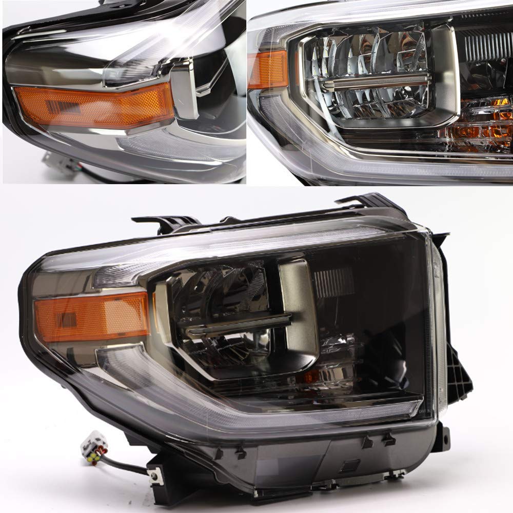 VLAND LED Headlights Compatible with Toyota Tundra 2007-2013/ Sequoia 2008-2021 w/Sequential Turn Signal, w/Diamond White DRL w/LED Reflection bowl Amber Reflector Black Trim Panel