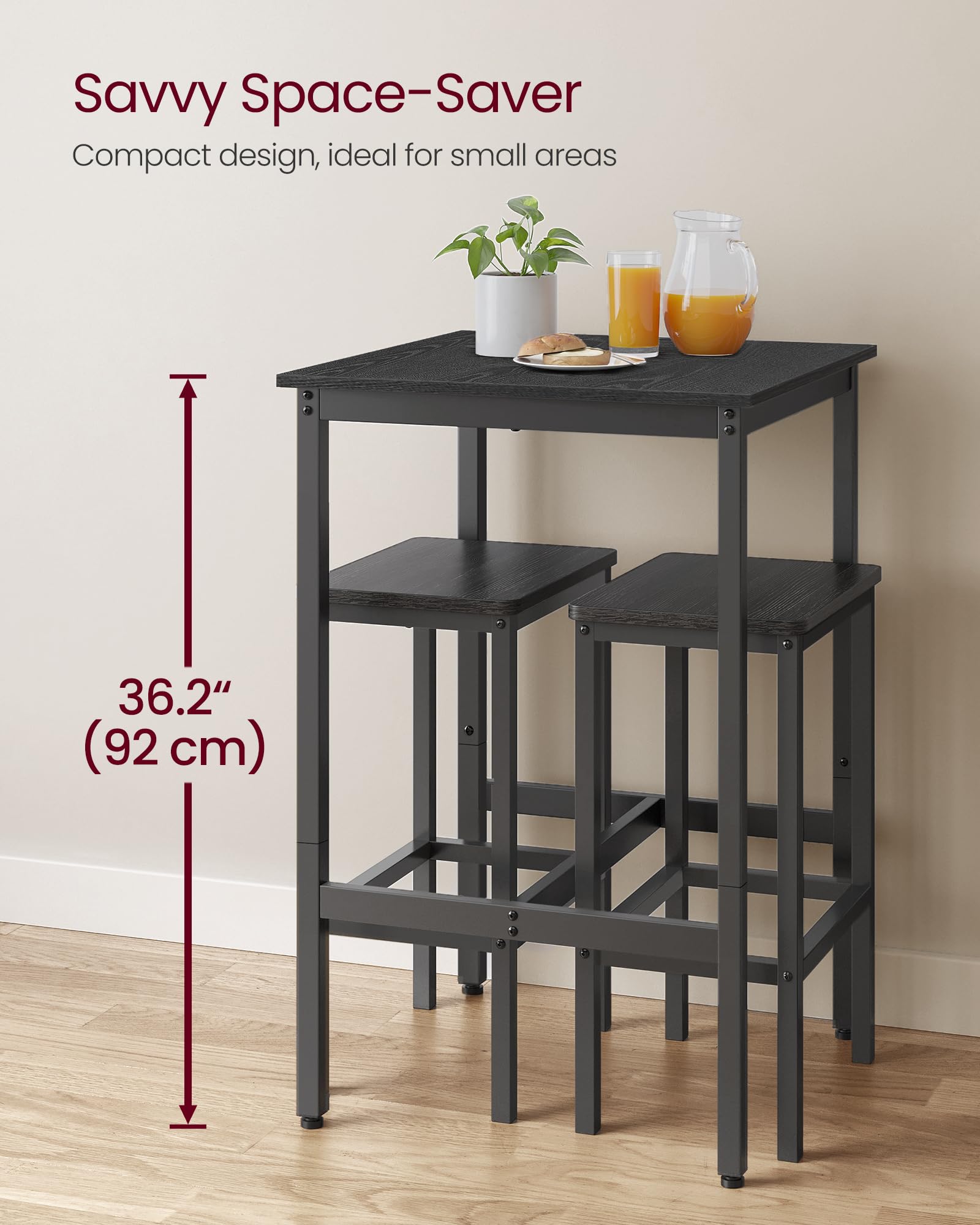 VASAGLE Bar Table, Kitchen Dining Table, High Top Pub Table, Bar Height Cocktail Table for Living Room Party, Sturdy Metal, 15.7 x 39.4 x 35.4 Inches for Narrow Spaces, Ebony Black and Ink Black
