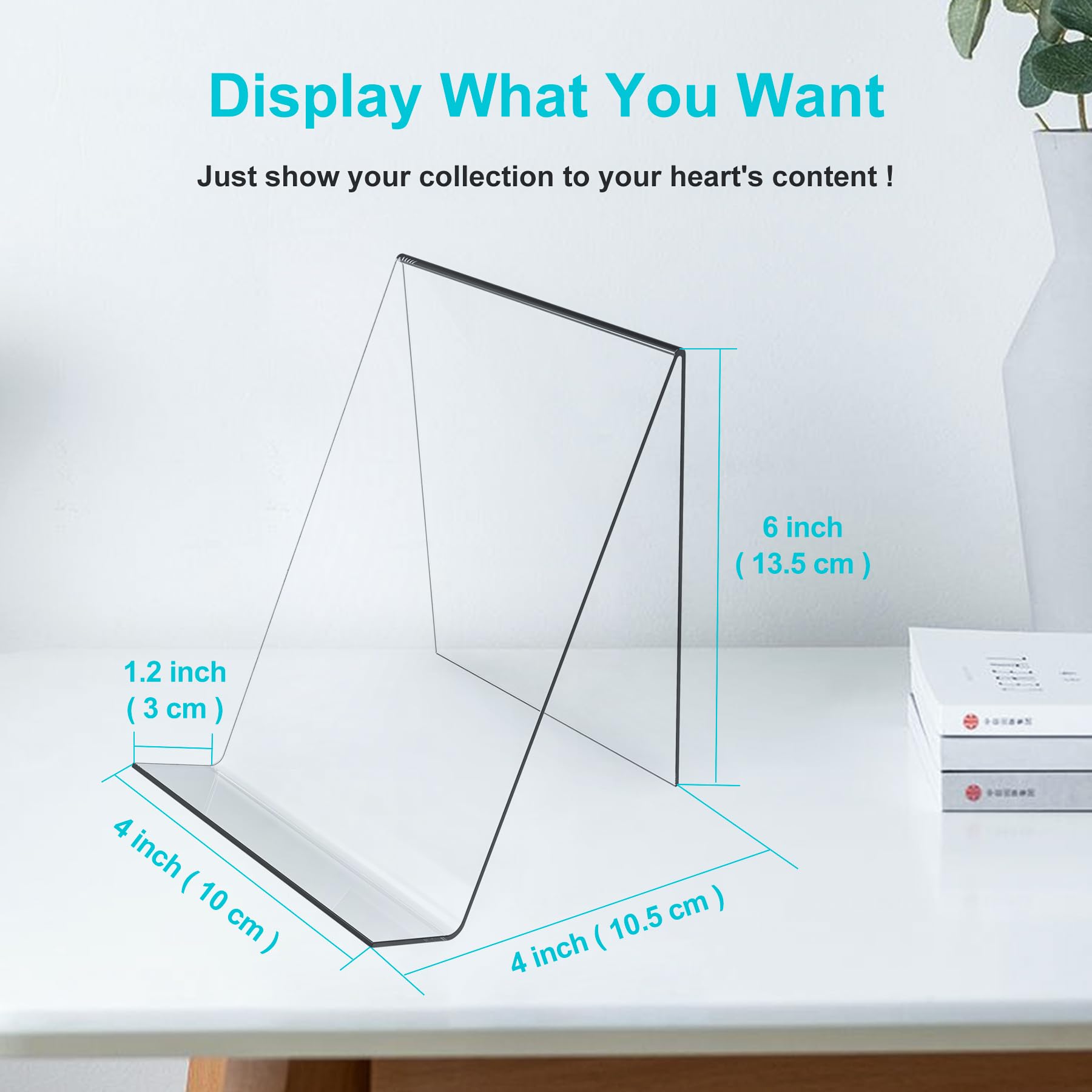 Boloyo Acrylic Book Stand Without Ledge,6 Inch 4PC Clear Acrylic Display Easel Transparent Display Stand Holder Tablet Holder for Displaying Pictures,Books,Artworks, CDs