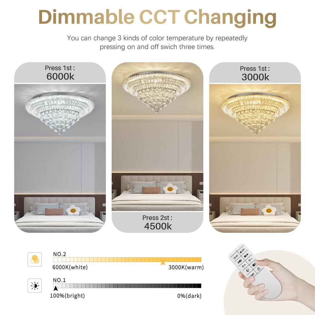 COCOSTAR 20" Gold Crystal Chandeliers, Flush Mount Chandelier LED Ceiling Light, Modern Crystal Raindrop Chandeliers for Dining Room, Living Room, Bedroom
