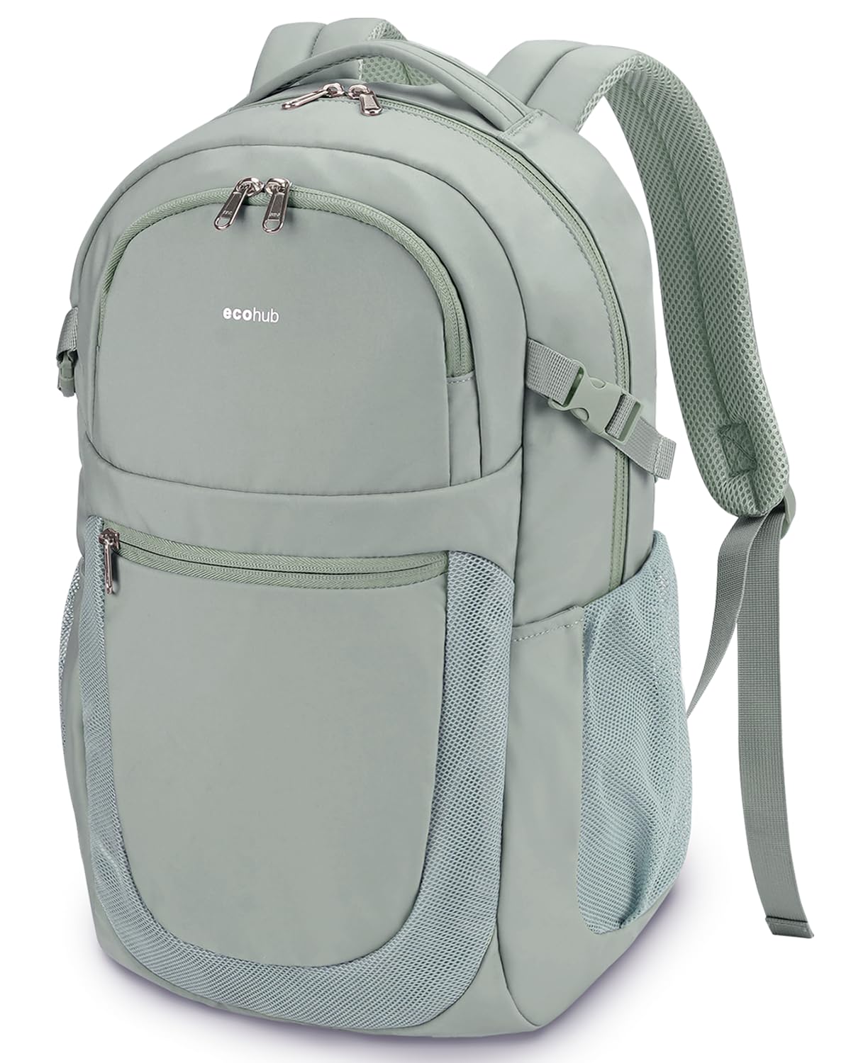 ECOHUB Travel Backpack for Women, 17.3 inch Suspended Laptop Backpack, Fashion Slim Water-Resistant College Computer Bookbag, 28L Personal Item Bag with 12 Pockets for Causal, Work, Beige