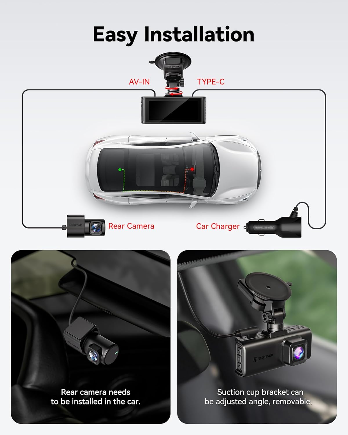 REDTIGER 4K STARVIS 2 Dash Cam Front and Rear, 5GHz WiFi 20MB/s Download, 128GB Card Included, Voice Control, Dash Camera for Cars with 3.18" Touch Screen, GPS, Loop Recording, Parking Mode(F7N Touch)