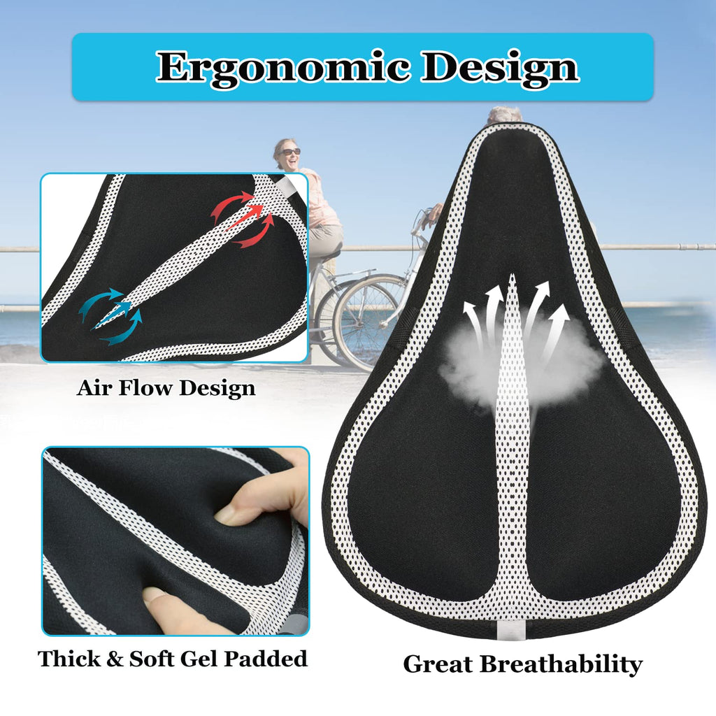 Geronmine Gel Bike Seat Cover Padded Bicycle Saddle Covers for Women & Men, Most Comfortable Exercise Bike Seat Cushion Cover, Soft for Spin Indoor Outdoor Cycling Class Mountain Stationary Bikes