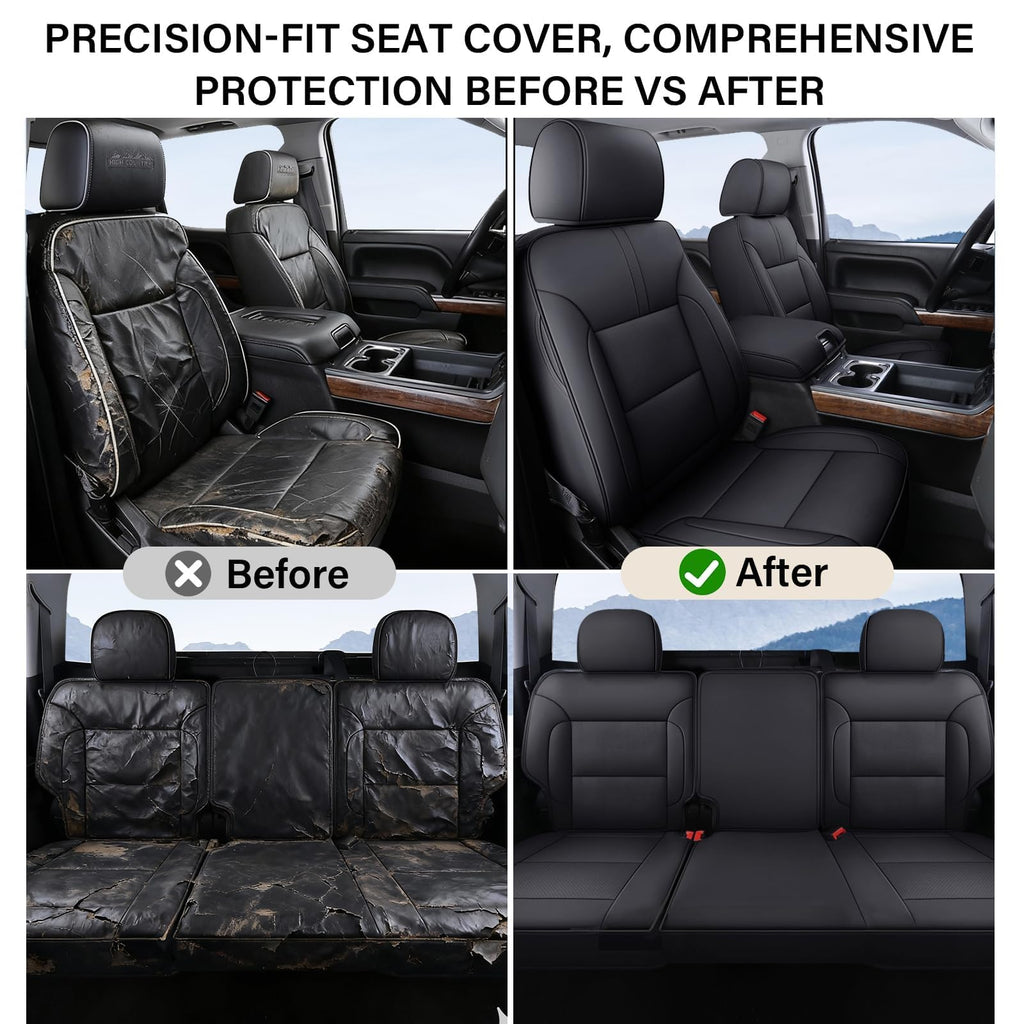 Coverado Chevy Silverado Seat Covers, Faux Leather Seat Covers Fit for Chevy Silverado GMC Sierra 2007-2025 1500, 2015-2025 2500HD 3500HD Crew Double Extended Cab (Front, Black)