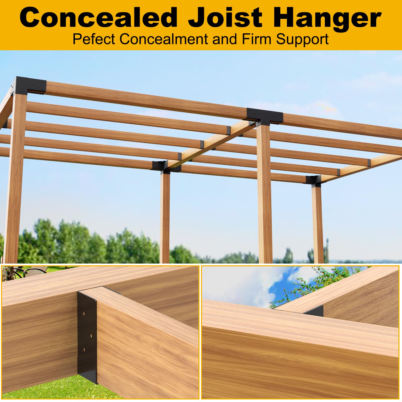 FMhotu Concealed Joist Hanger (1 Pack),4"x6" Outdoor Concealed-Flange Joist Bracket with Screws, Q235B Steel Powder Coated Concealed Mount Light Joist Hangers for 4"x6" Beam, Swing, Handrail, Fence