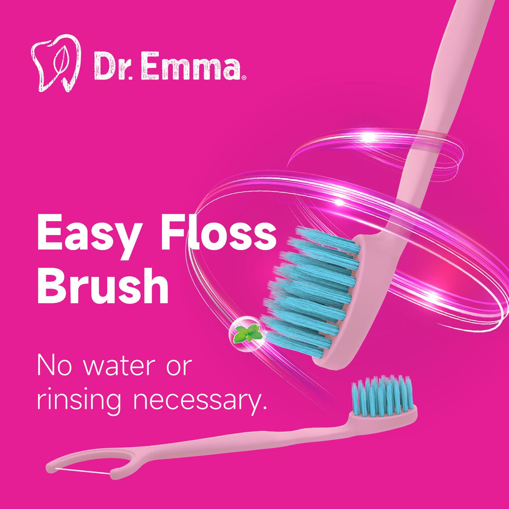Dr. Emma Mini Brush Disposable Toothbrushes with Floss, Travel Mint Toothbrush for On-the-Go Use, 24 Packs Individually Wrapped Small Portable Toothbrush, Blue