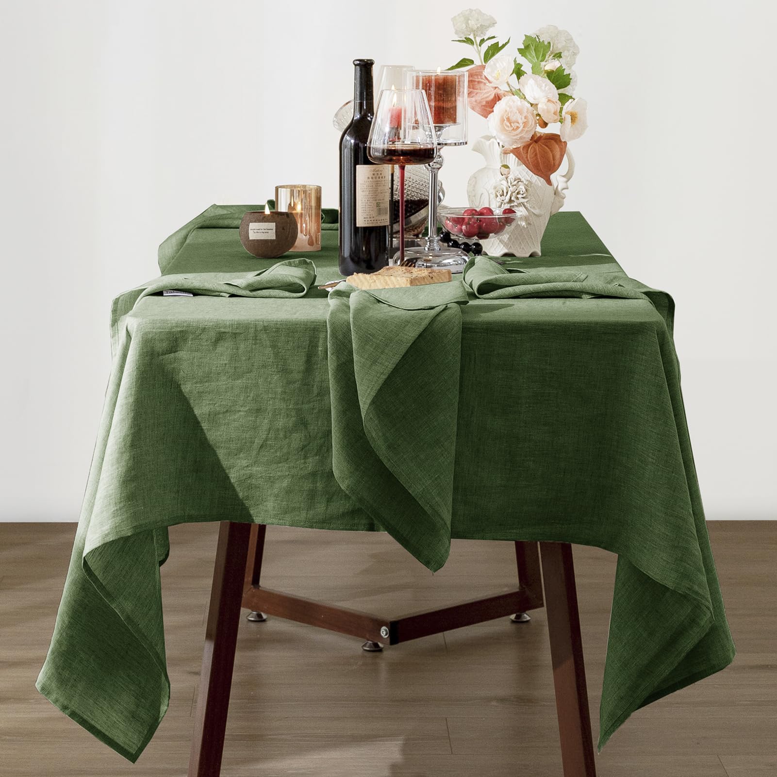Talasily Linen Tablecloth 100% Pure Linen Table Cloth 60x84 Inches Rectangle Tablecloths Washable Cloths for Kitchen, Dining, Buffet Parties, Holidays, Picnic, Weddings and Restaurants-Caramel