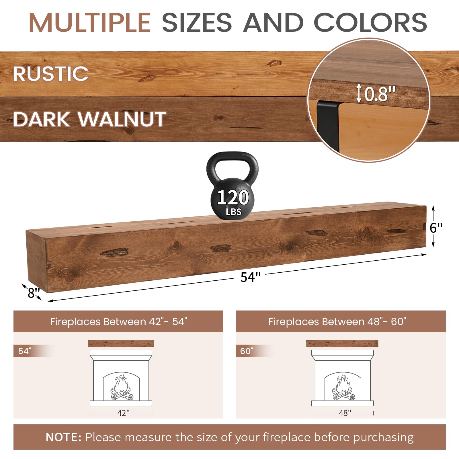 G GOOD GAIN Fireplace Mantel 54inch - Handmade Rustic Wood Mantel for Over Fireplace | Wall Mounted Floating Mantle Shelves for Living Room Decor(Chocolate, 54Lx5Hx8D)