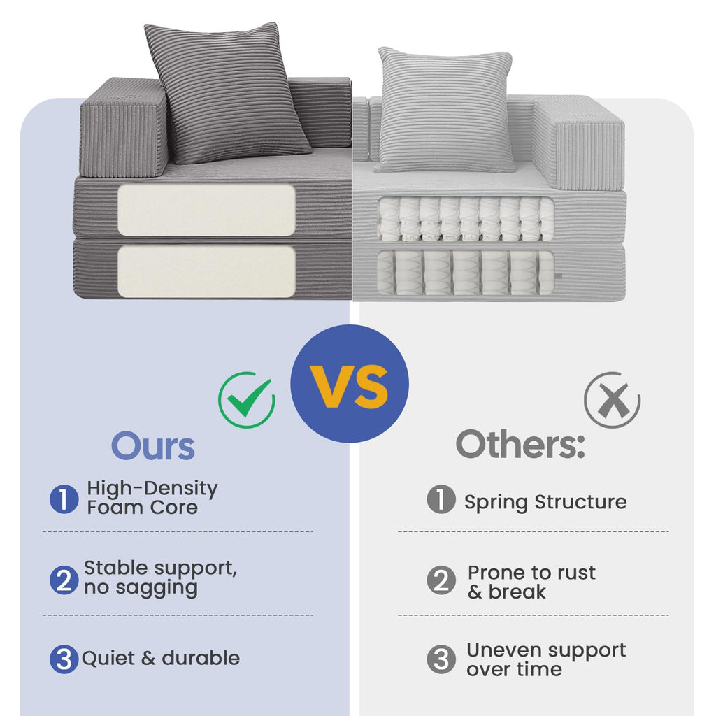 COMAX Futon Sofa Bed, 4‑in‑1 Convertible Sofa Bed, Folding Boneless Couches | Boneless Couch for living room, Fold Out Small Foldable Loveseat Floor Sleeper Mattress Lounge Space‑Saving, Ash Gray