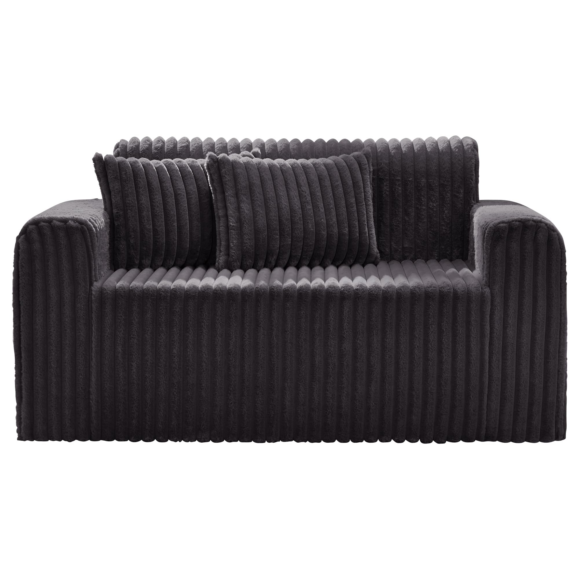 Hobestluk Single Sofa Foam Couch Sofa for Small Spaces Comfy Sofas with Removable Cover Furry Couch with Pillows for Living Room, Bedroom, Apartment, Office (Black, Standard)