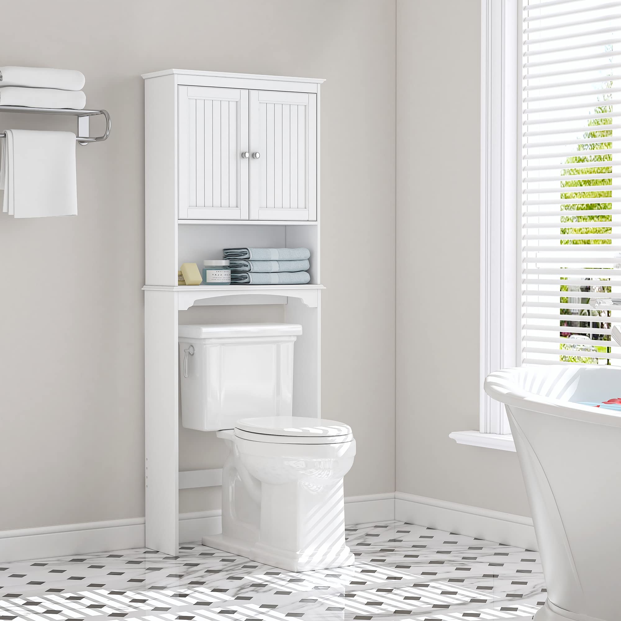 Spirich Over The Toilet Cabinet for Bathroom Storage, Above Toilet Storage Cabinet with Doors and Adjustable Shelves, Espresso