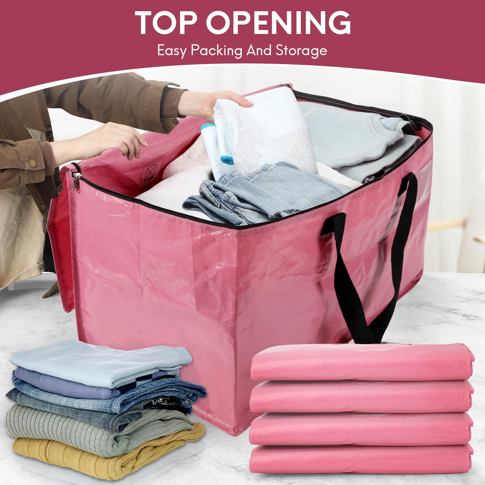 2-Pack Extra-Large Heavy-Duty Storage Totes with Reinforced Handles, Durable Zippers & Waterproof Material — Perfect for Space-Saving, Moving, Shipping and Travel (Black)