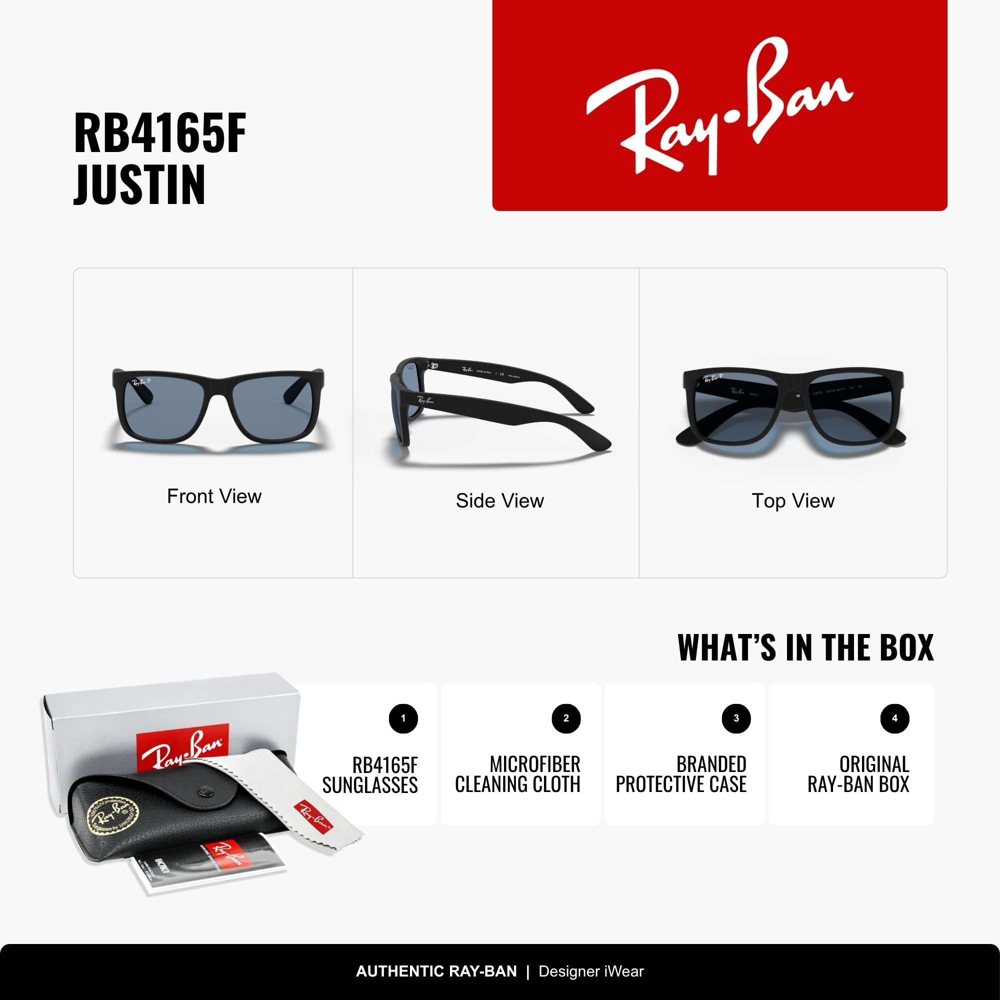 Ray-Ban RB4165F Justin Classic Square Sunglasses for Men