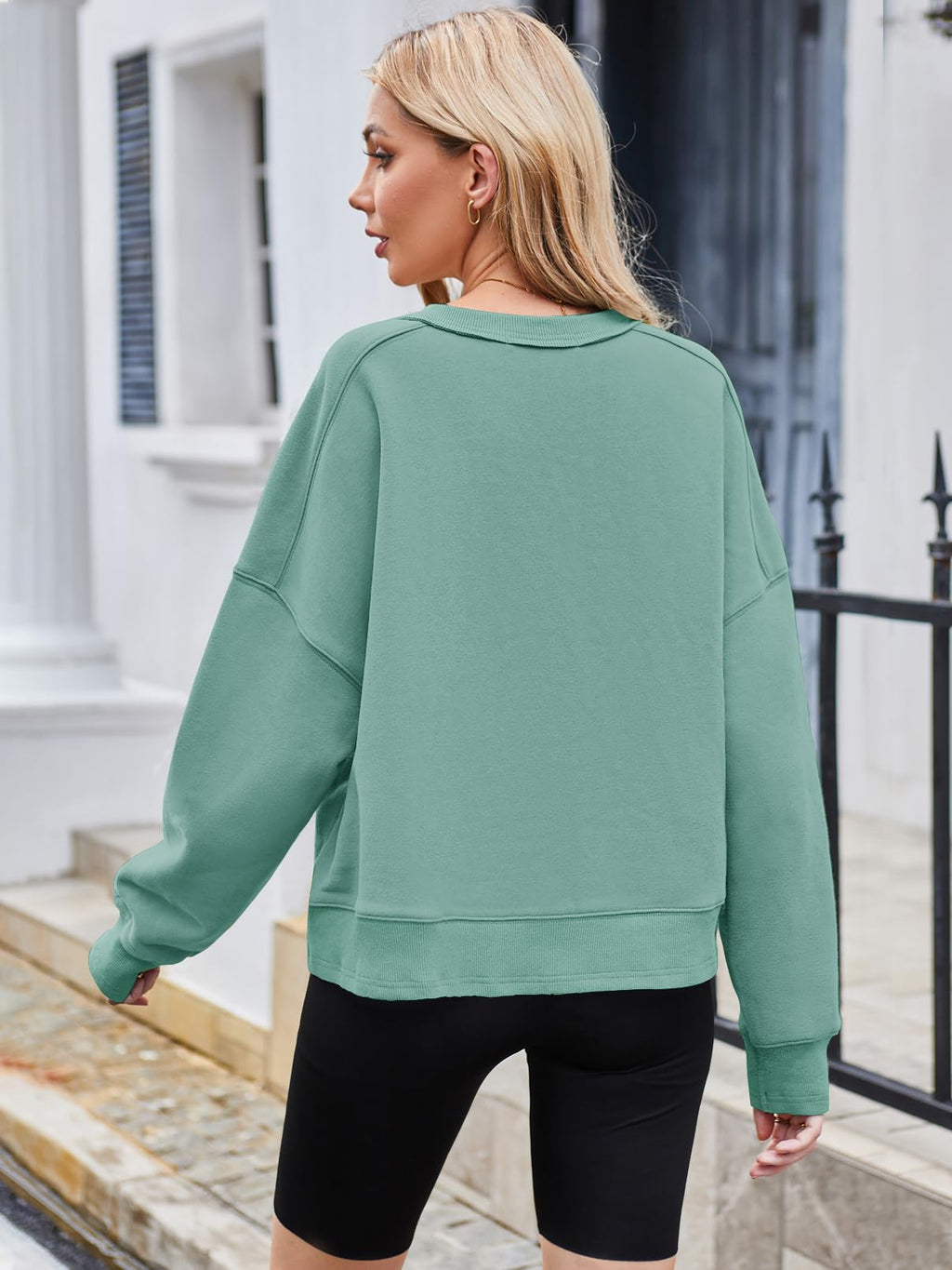 MEROKEETY Women's Oversized Cropped Sweatshirts Crewneck Trendy Workout Pullover Sweater Fall Outfits