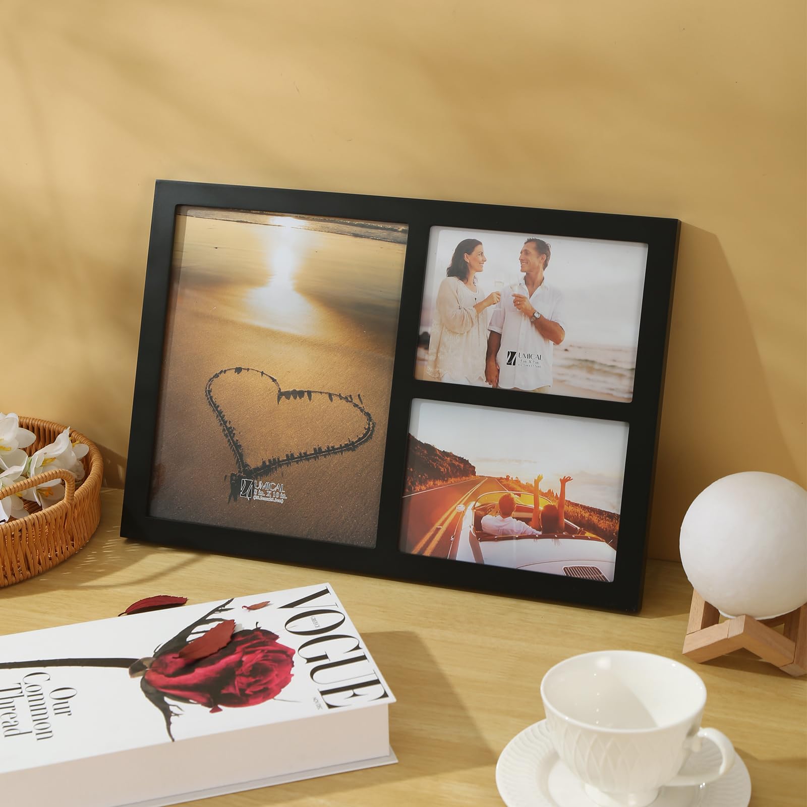 4x6 2-Opening Collage Frame Black Wood | Two 4x6 openings, shatter-resistant glass, tabletop & wall mount