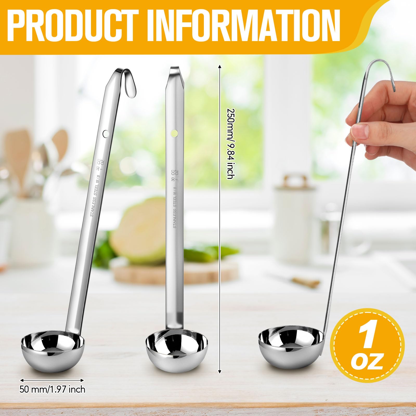 meekoo 1 Pieces Stainless Steel Ladle Soup Handle Ladle with Pouring Rim for Kitchen Cooking Soup Sauce (1 oz)
