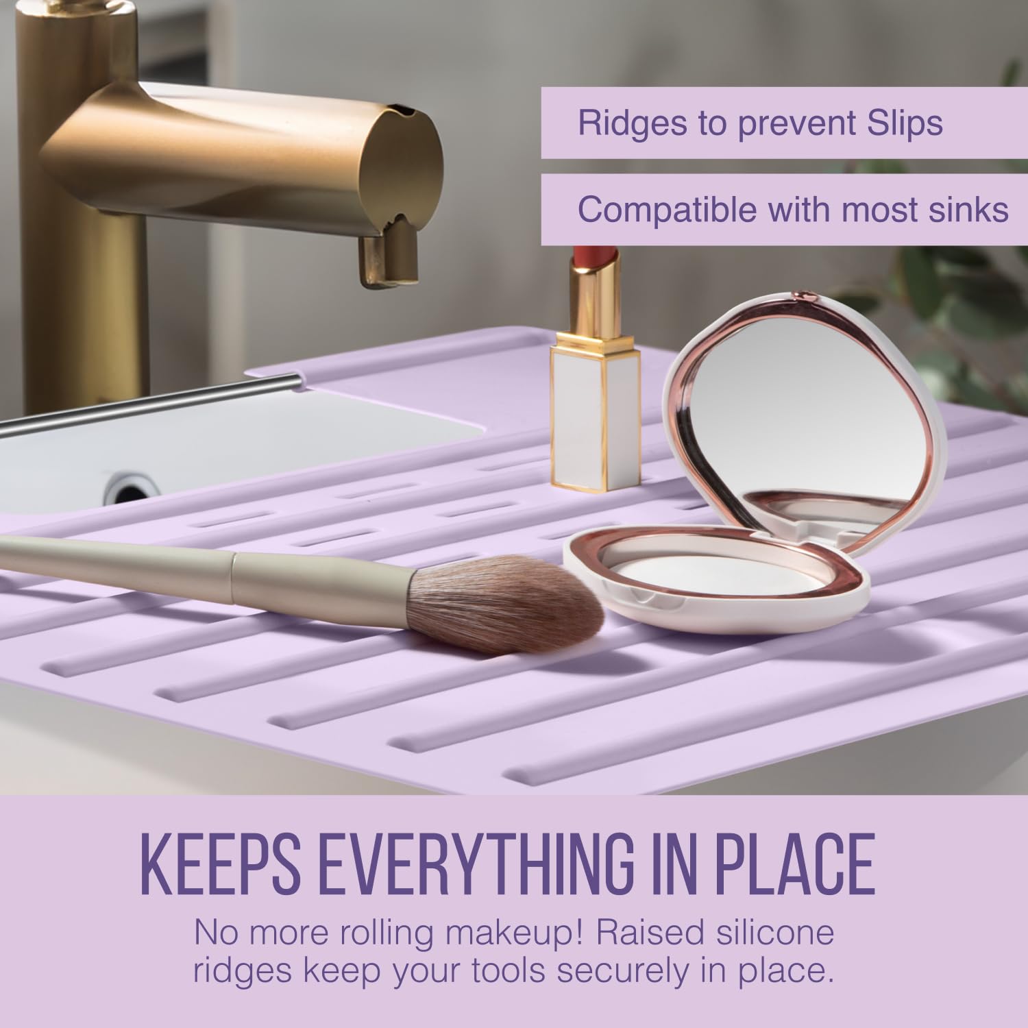 Maplefield Bathroom Sink Cover for Counter Space, Heat Resistant Silicone Sink Mat for Your Beauty Routine, Small Bathroom Space Saver Sink Cover for Makeup (Beige Large, 22" x 15" x 2" Inches)