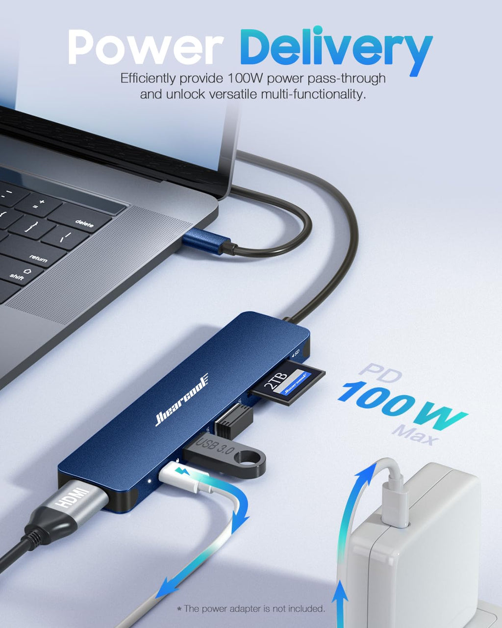 Hiearcool USB C Hub Multi-Port Adapter, 7-in-1 USB-C Dongle with 4K HDMI 100W PD SD/TF Card Reader, USBC Dock Compatible for MacBook Pro/Air Dell XPS Lenovo HP and Other Windows Laptops-Sliver White