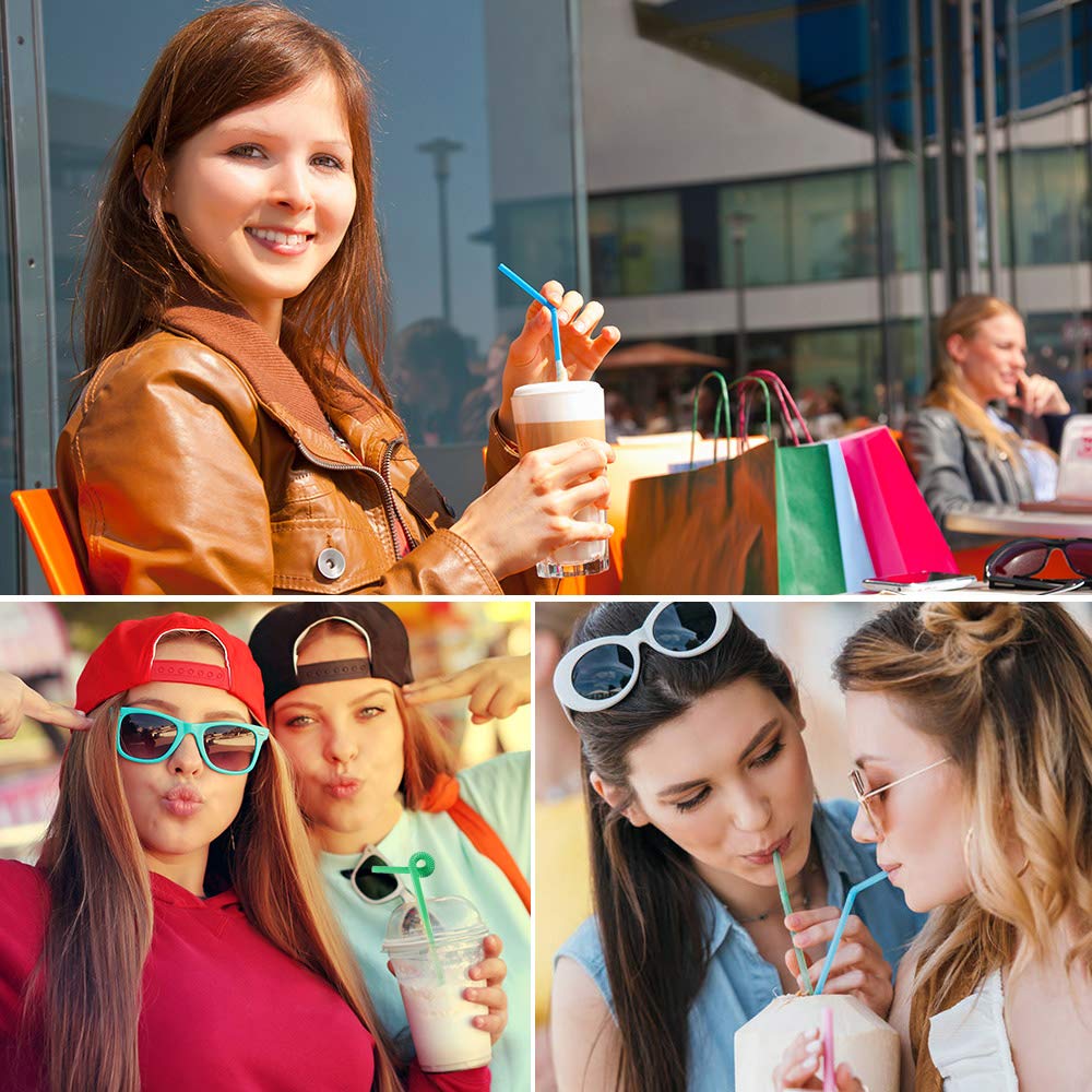 100 Pcs Colorful Plastic Long Flexible Straws.(0.23''diameter and 10.2"long)