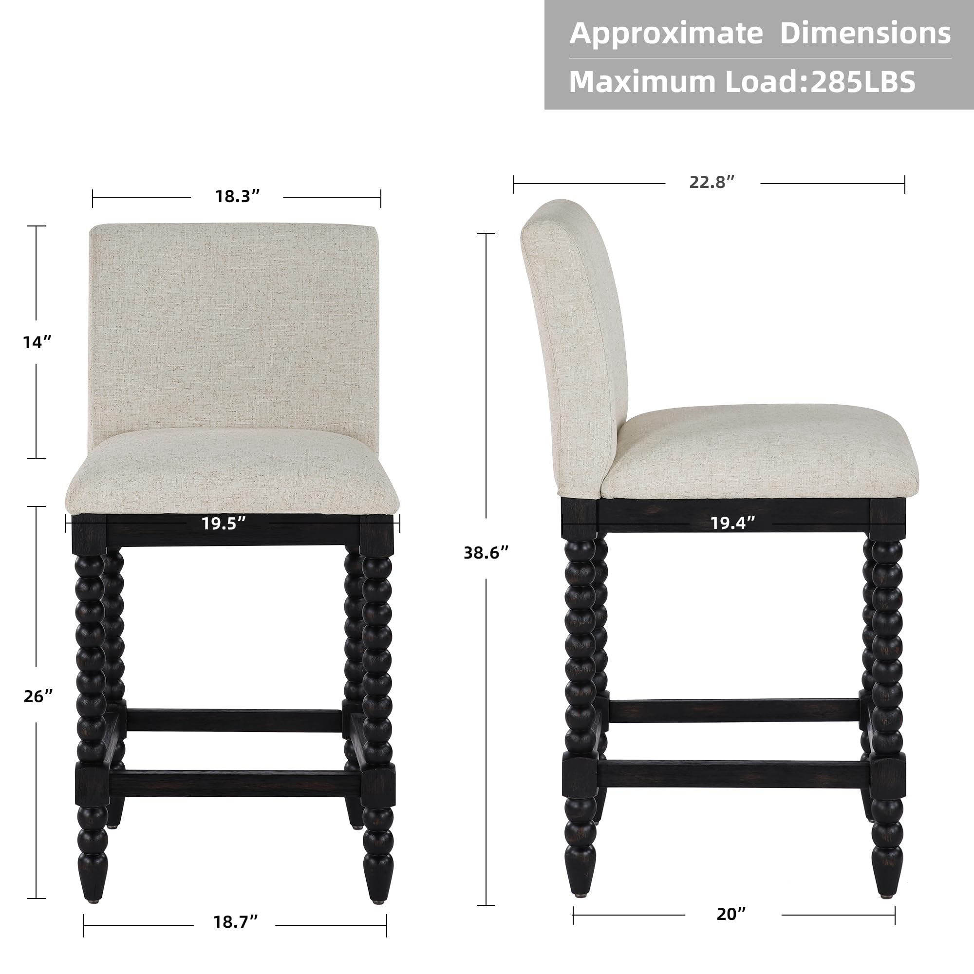DUHOME Spindle Counter Stool with Padded Spring Seat,Wooden Bar Stools Farmhouse 26 Inch Counter Height Stools Chairs with Spindle Back for Kitchen Island