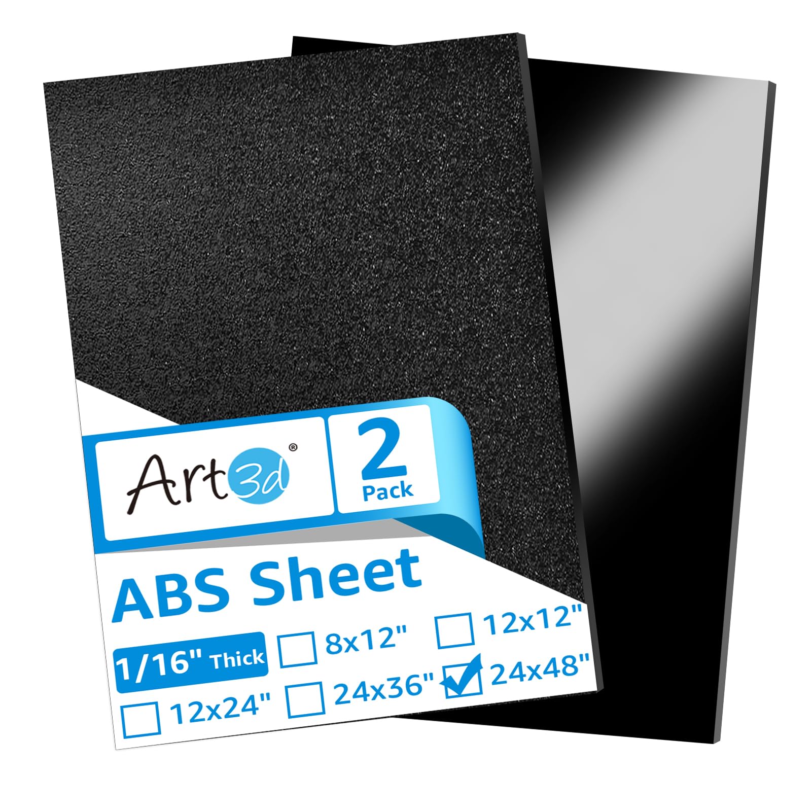 Art3d ABS Plastic Sheets 1/16 Inch Thick 8"x12", 2 Pack - Thermoform Two-Sided Rigid ABS Sheet (Textured Plastic Front & Smooth Back)