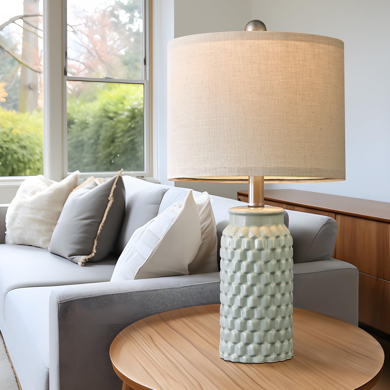 USumkky 20.5" Gold Modern Ceramic Bedside Lamp Set of 2 for Bedroom Decor Farmhouse Table Lamp for Living Room Office Dorm