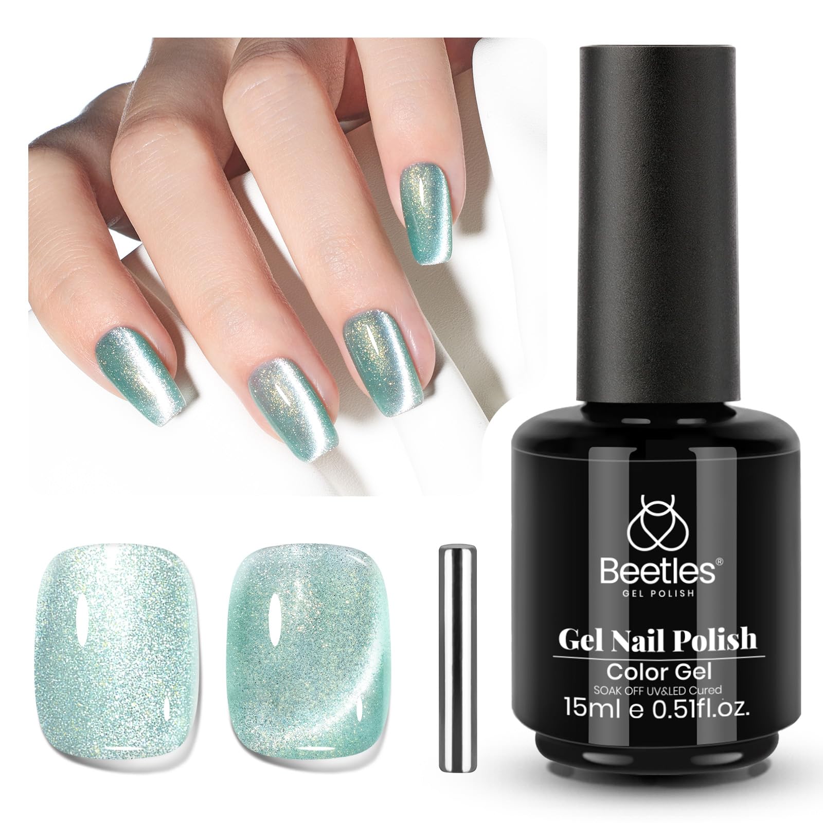 Beetles Star Cascade Silver Cat Eye Gel Nail Polish - 15ML Christmas Silver Glitter Cat Eye Gel Polish with Magnet Soak Off UV Velvet Nail Polish Salon DIY Manicure Winter Gift for Women