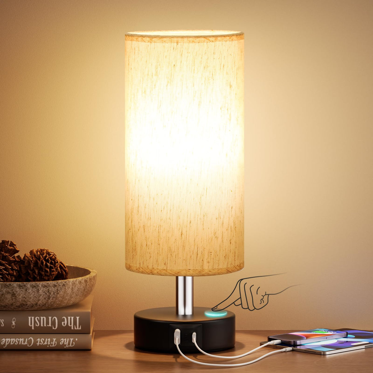PartageiZ Small Table Lamp for Bedroom Set of 2 - Bedside Lamps for Night Stands, Minimalist Nightstand Light Lamp, Desk Lamps for Reading Room, Kids Room, Living Room, Office, Dorm