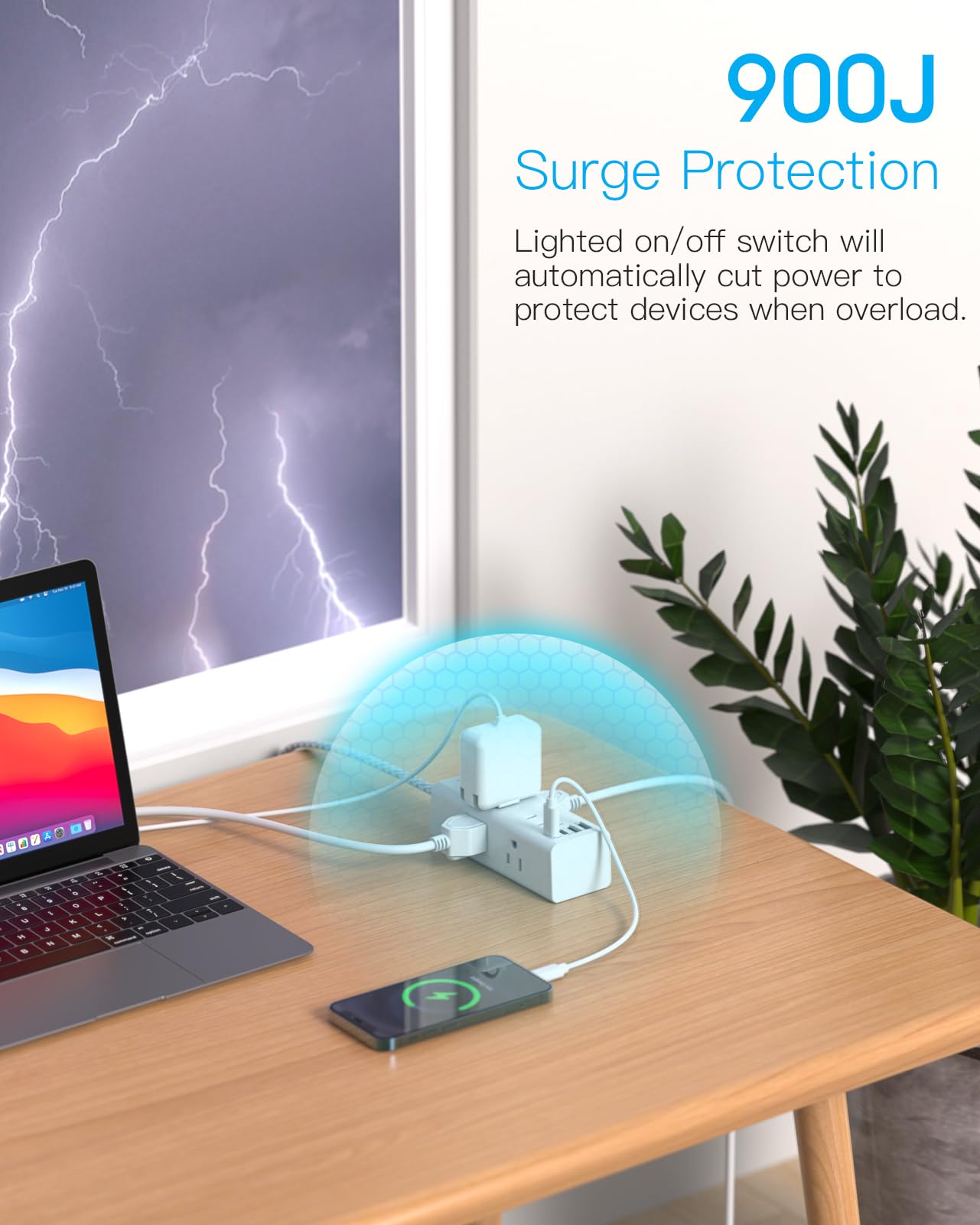 One Beat Short Extension Cord 1Ft, Flat Plug Power Strip Surge Protector - 6 Widely Outlets with 4 USB Ports (2 USB C), Wall Mount Small Power Strip for Travel, Home Office College Dorm Essentials