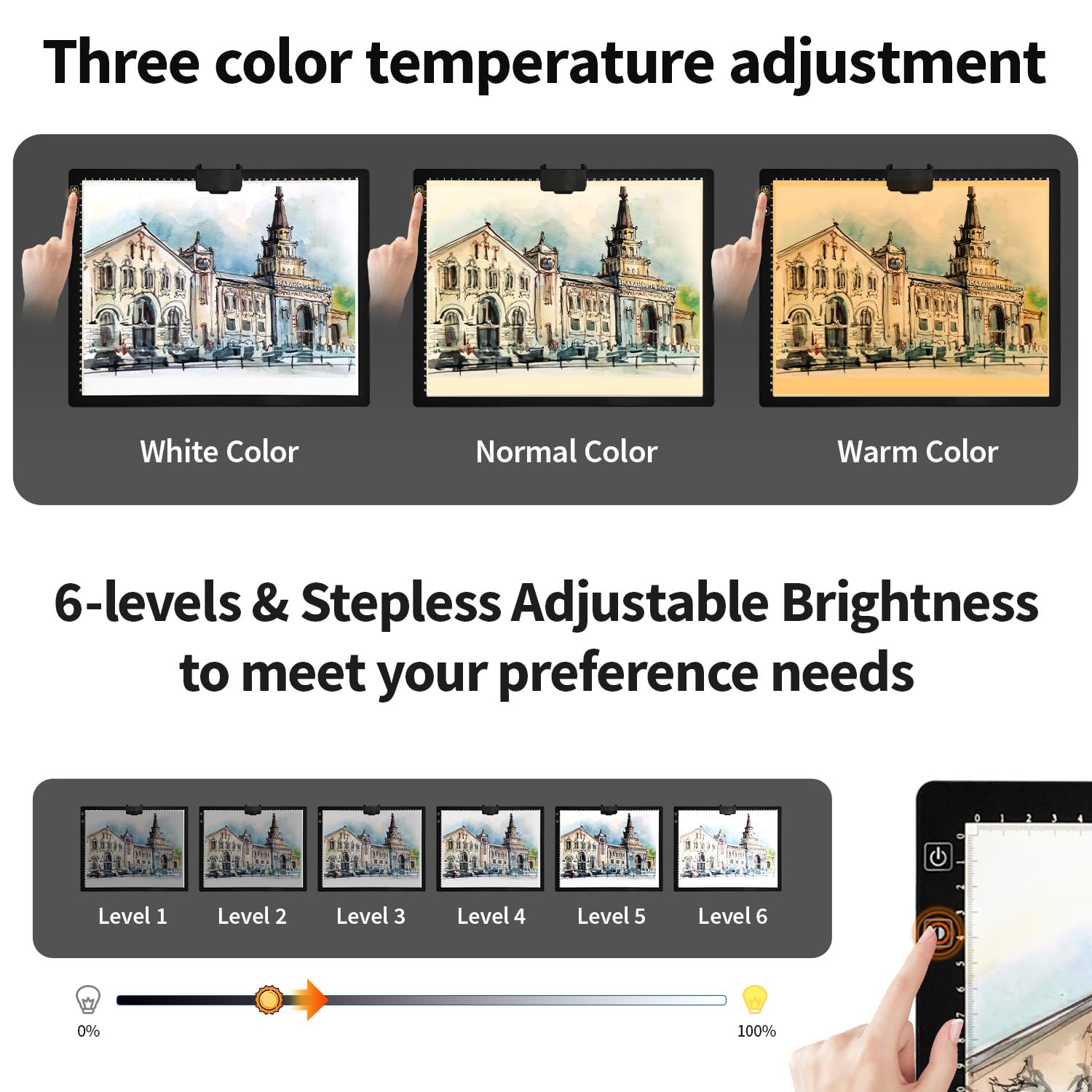 Zocelight A1(35.4''x 23.6'') Large Rechargeable Light Pad for Diamond Painting,6 Levels & Stepless Dimming Light Box for Tracing,3-Color Modes Light Board,Built-in 6000mAh Battery Light Table for Art