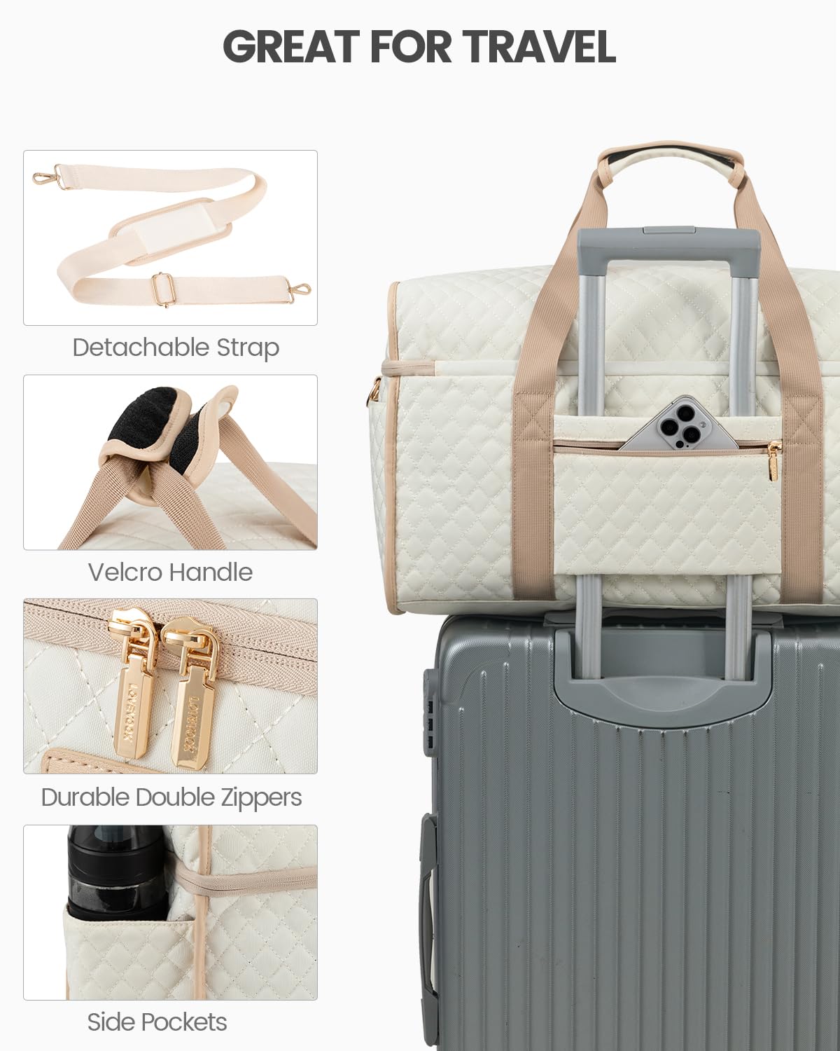 LOVEVOOK Travel Duffle Bag - Weekender & Overnight Bag with Toiletry & Wet Pocket, Carry-On Size, 3pc Set
