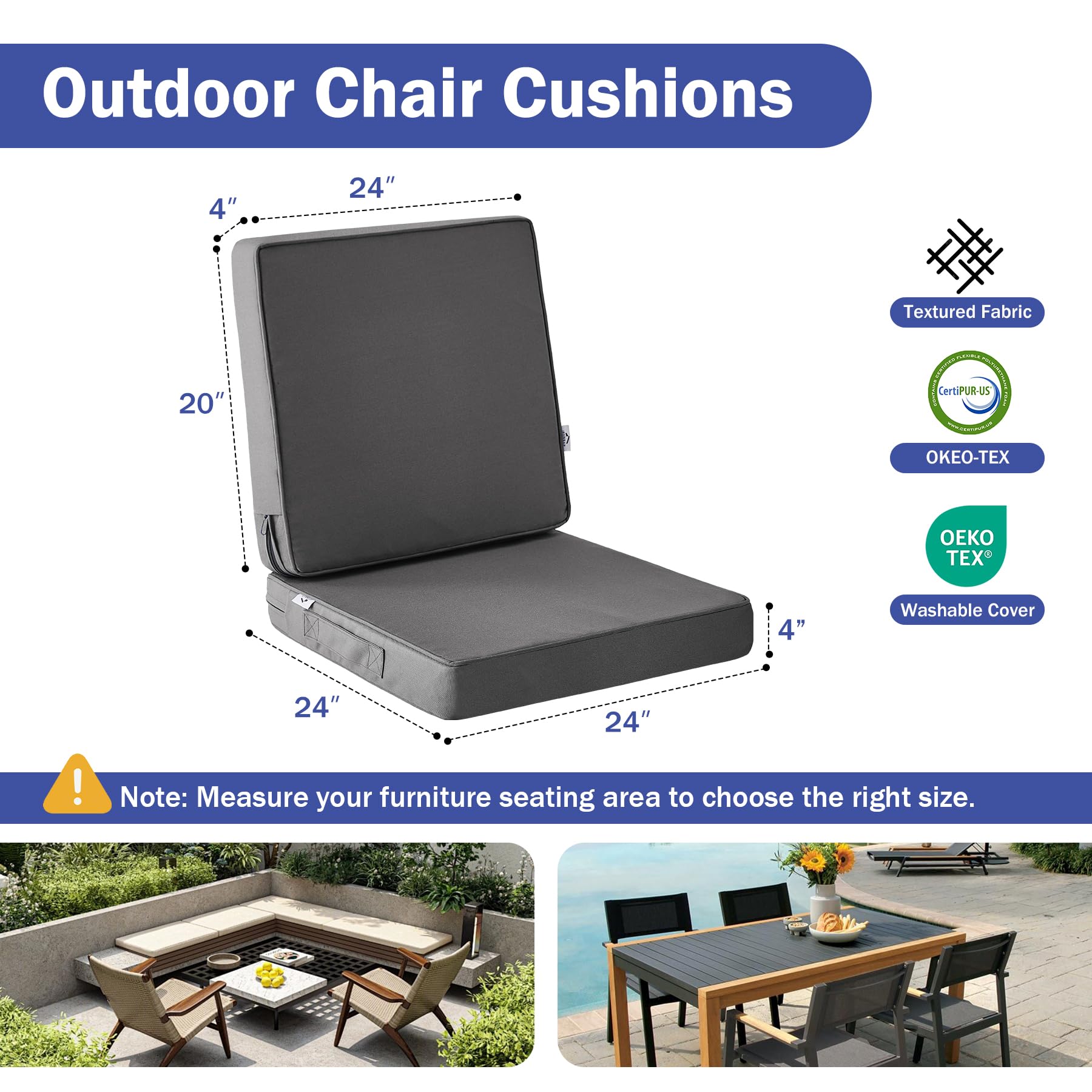IPYNBAP Outdoor Cushions, Outdoor Chair Cushions 22x22x3 Inch, Cushions for Outdoor Furniture with Removable Cover, Waterproof & Fade Resistant Outdoor Seat Cushions for Patio, Lawn, Beige