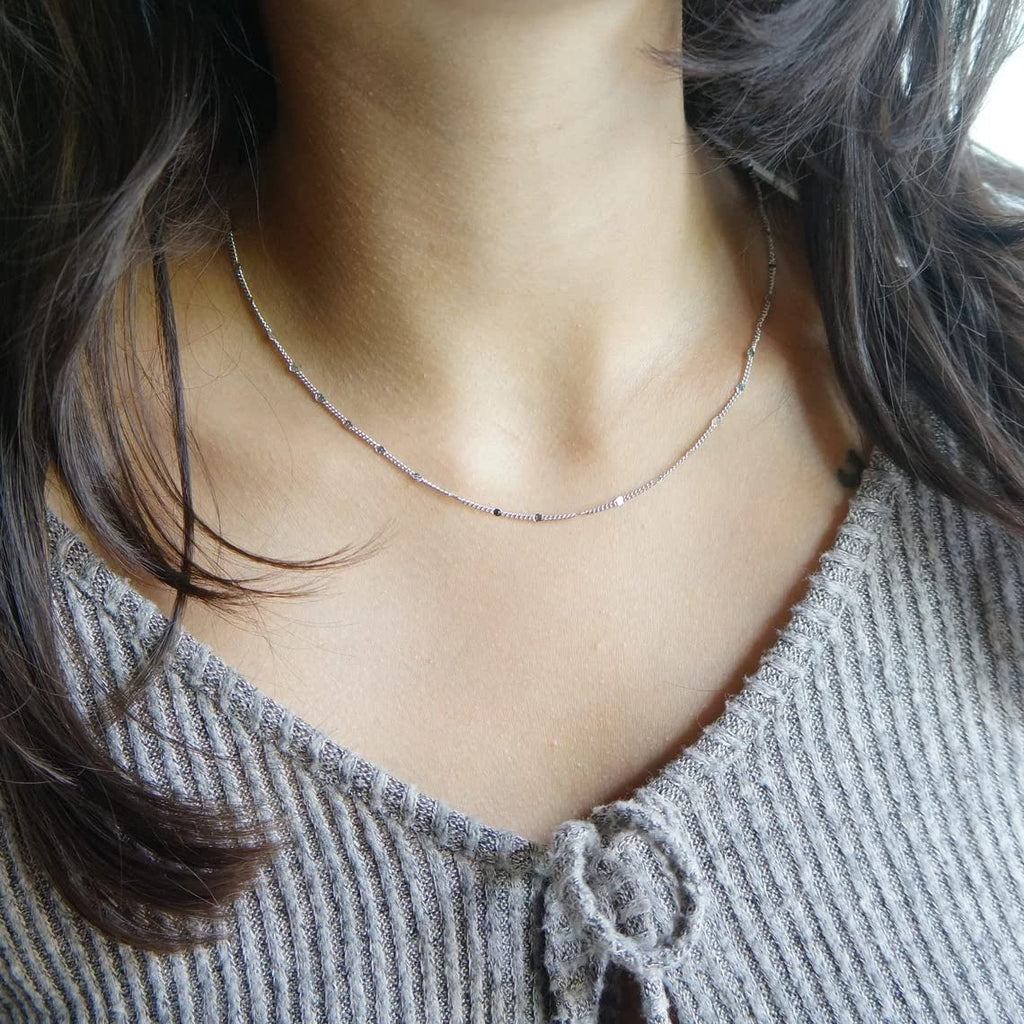 BERISO 14K Gold/Silver Plated Choker Necklace for Women Shining Dots Station Gold Chain Necklace Beads Sparkle Chain Necklace Link Chain Exquisite Jewelry for women