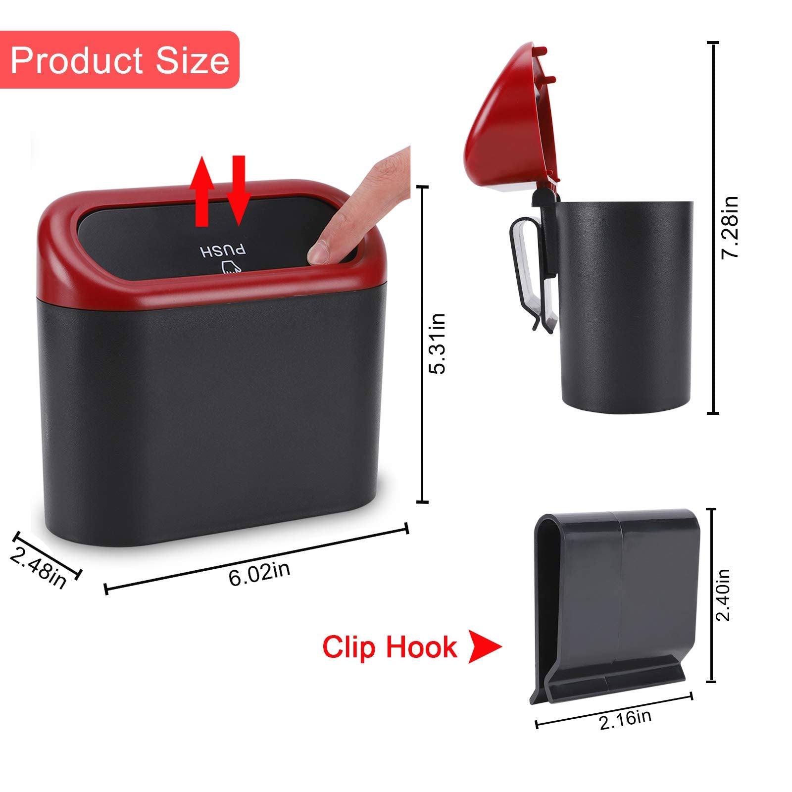 Accmor Car Trash Can with Lid, Mini Auto Dustbin Garbage Organizer with 30 Pcs Plastic Trash Bag, Automotive Garbage Container Bin for Vehicle, Home, Office