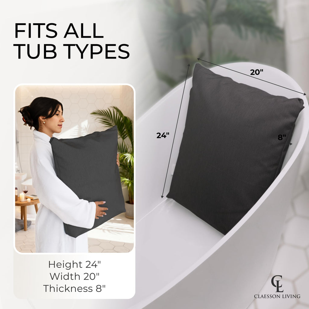Luxury Bath Pillow for Tub - Thick and Comfortable Bathtub Pillow Support for Head and Neck and Back - Washable Quick-Drying Bath Pillows - Bath Cushion for Home Spa - Fits Any Bathtub - Dark Gray